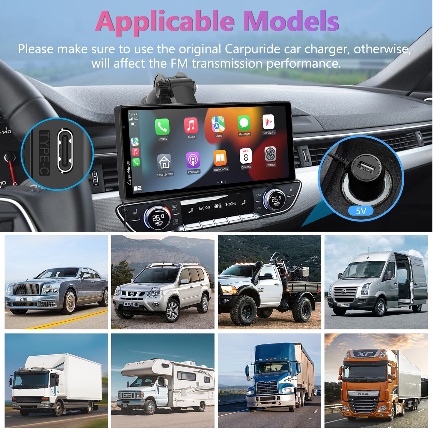 Carpuride-dir 903 Portable Smart Multimedia Dashboard Console with Front Camera and DVR Function