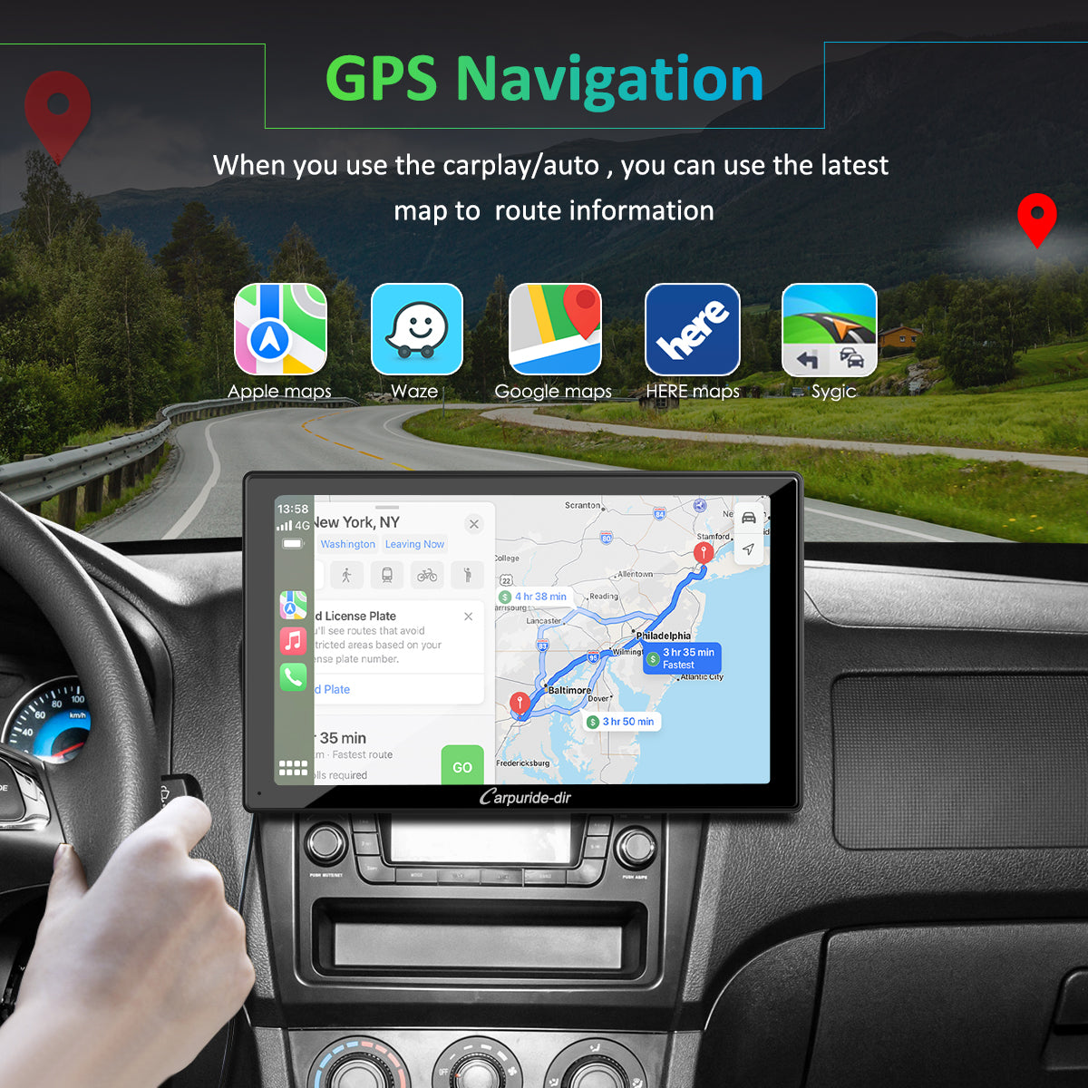 Carpuride-dir 9 Inch Full HD Capacitive Touchscreen Car Stereo with Apple Carplay and Android Auto, Multimedia Player with Bluetooth, Mirror Link, Google, and Siri Assistant