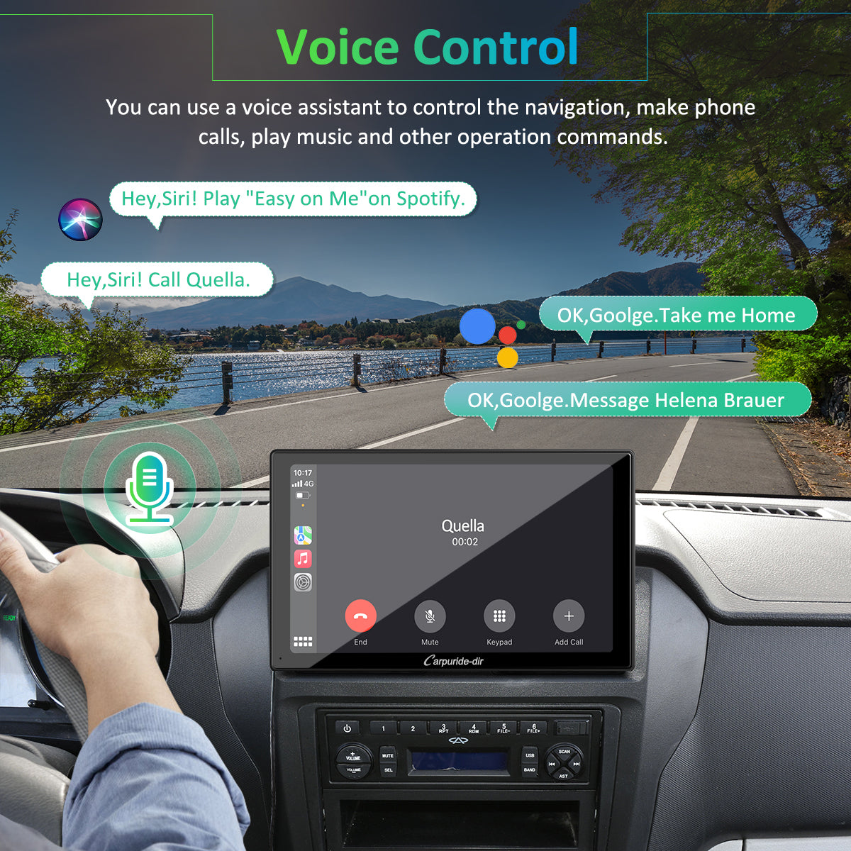 Carpuride-dir 9 Inch Full HD Capacitive Touchscreen Car Stereo with Apple Carplay and Android Auto, Multimedia Player with Bluetooth, Mirror Link, Google, and Siri Assistant