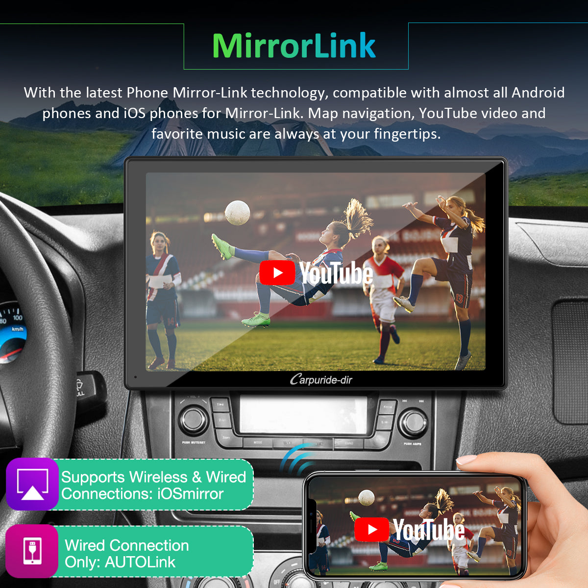 Carpuride-dir 9 Inch Full HD Capacitive Touchscreen Car Stereo with Apple Carplay and Android Auto, Multimedia Player with Bluetooth, Mirror Link, Google, and Siri Assistant