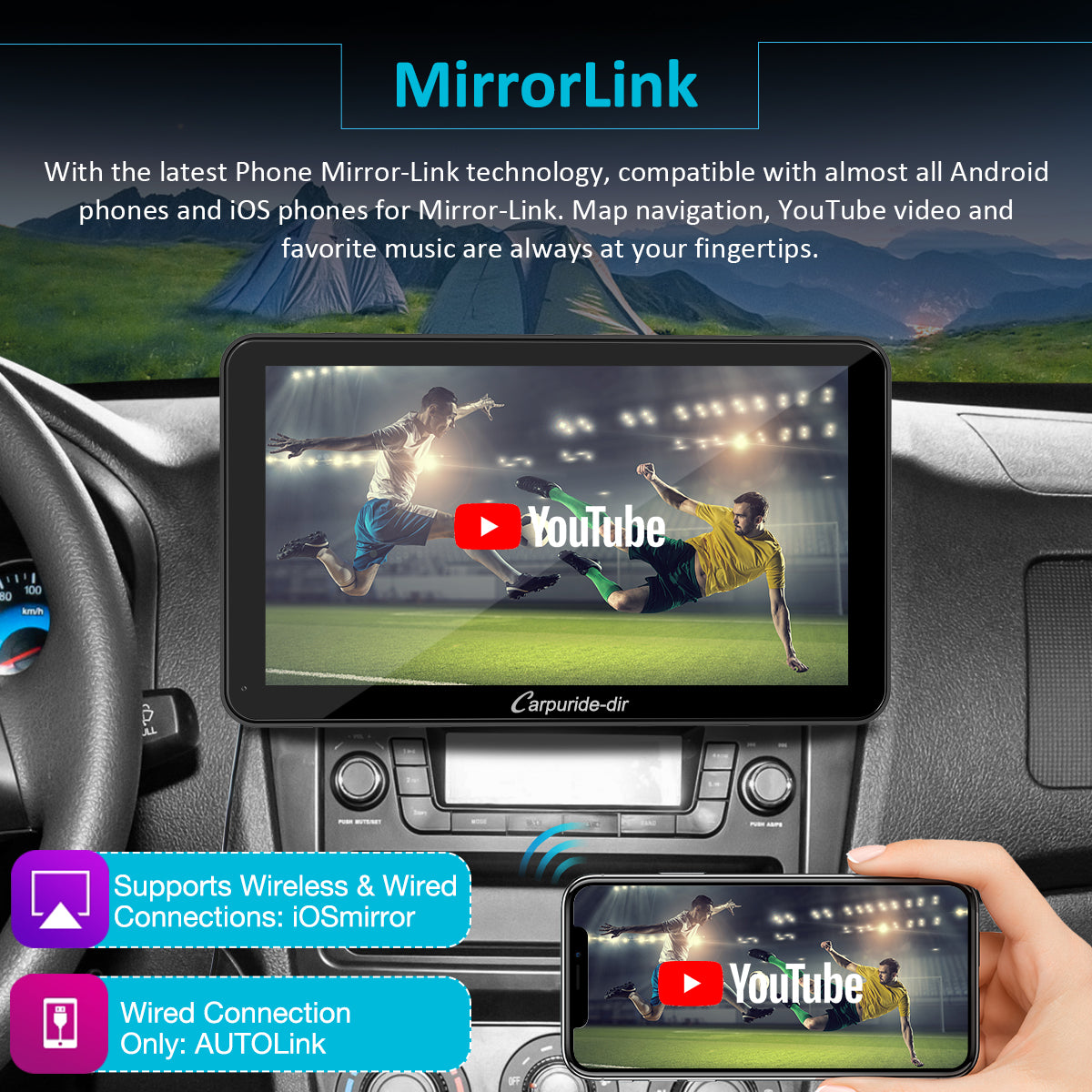 Carpuride-dir 7 Inch Full HD Capacitive Touchscreen Car Stereo with Apple Carplay and Android Auto, Multimedia Player with Bluetooth, Mirror Link, Google, and Siri Assistant (Copy)
