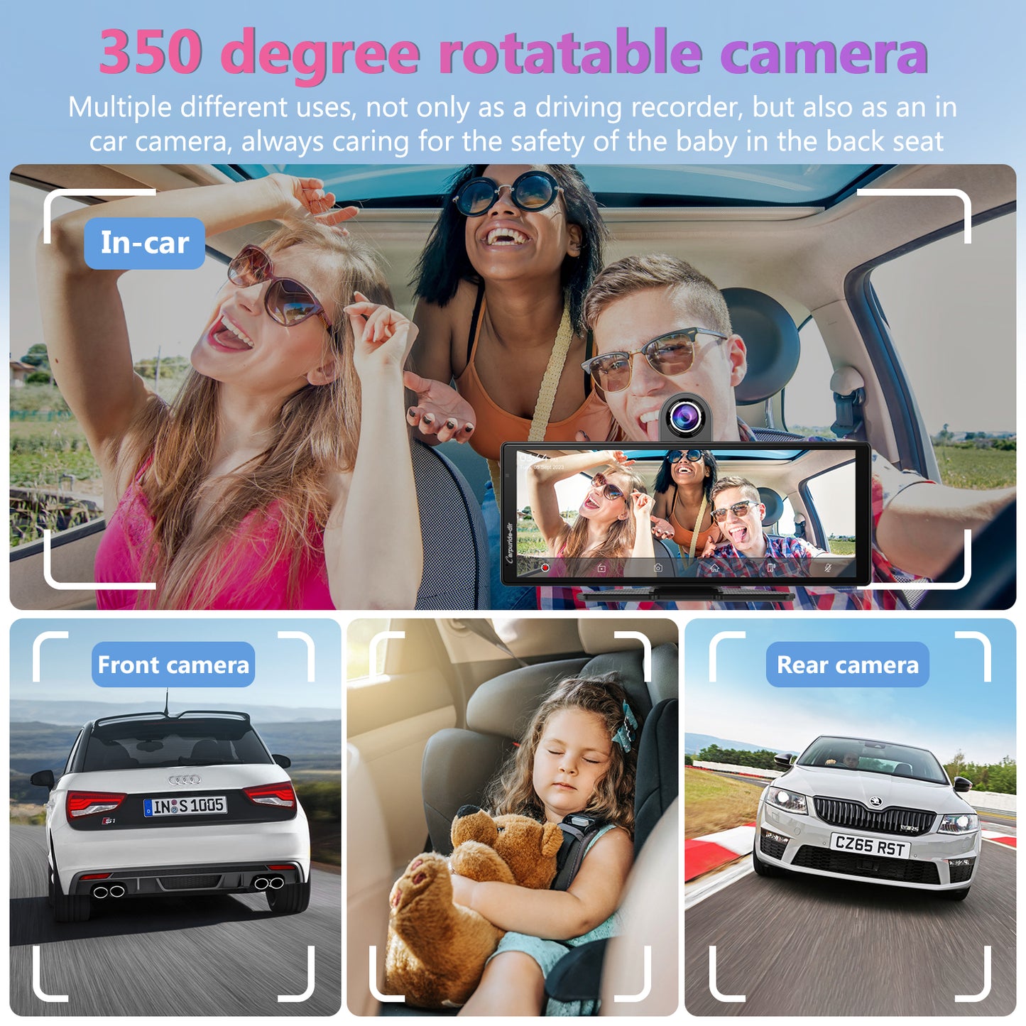 Carpuride-dir 903 Portable Smart Multimedia Dashboard Console with Front Camera and DVR Function