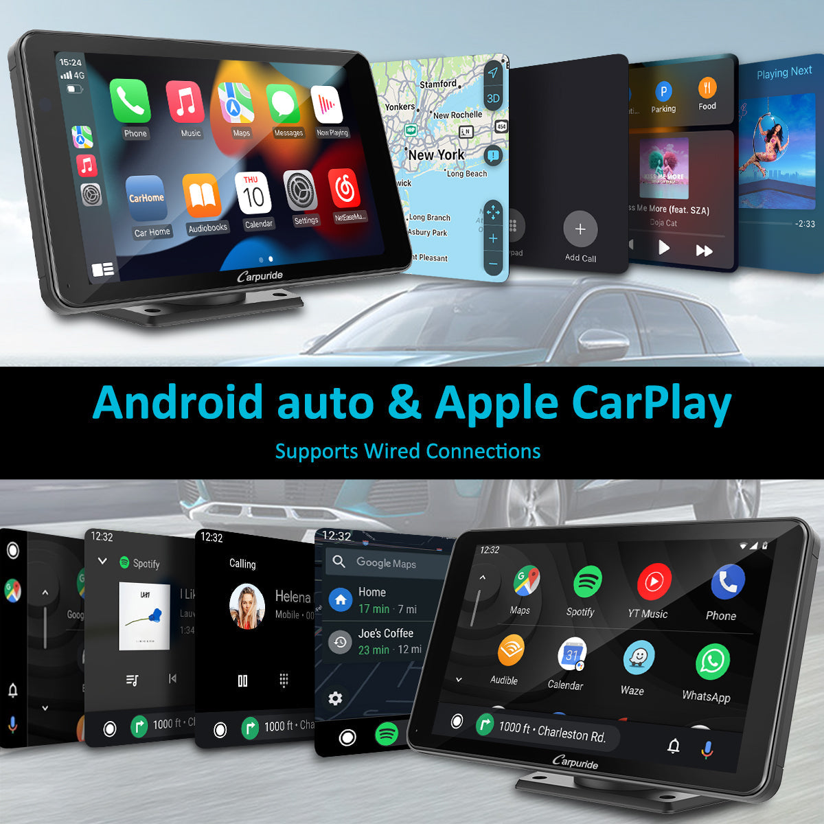Car Stereo with Carplay/Android Auto, Plug and Play Quick Install, 7 Inch IPS Touch Screen, Multimedia Player with Bluetooth, Mirror Link, Google and Siri Assistant，Backup Camera
