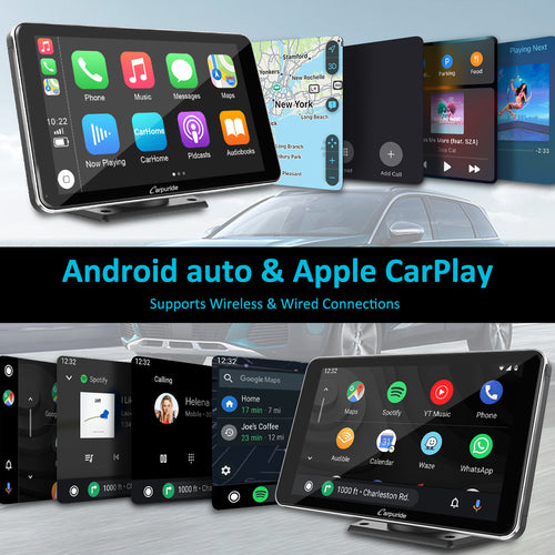 Car Stereo with Wireless Apple CarPlay&Android Auto, 7" IPS Touch Screen,Silver Frame,Multimedia Bluetooth Navigation Dashboard Console with Mirror Link, Google, and Siri Assistant
