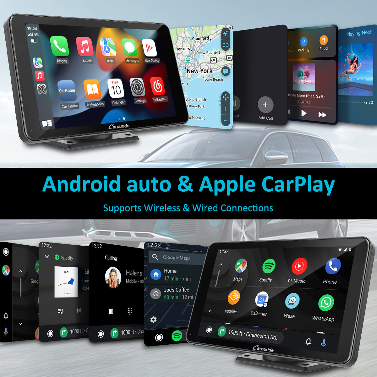 CARPURIDE W701 Car Stereo with Wireless Apple CarPlay&Android Auto, 7" IPS Touch Screen, Multimedia Bluetooth Navigation Dashboard Console with Mirror Link, Google, and Siri Assistant
