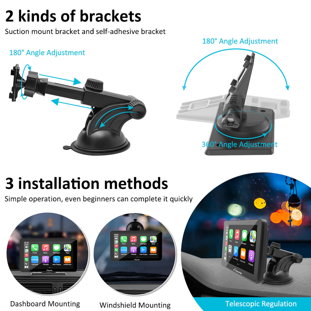 Car Stereo with Carplay/Android Auto, Plug and Play Quick Install, Suitable for All Cars, 7 Inch IPS Touch Screen, Multimedia Player with Bluetooth, Mirror Link, Google and Siri Assistant