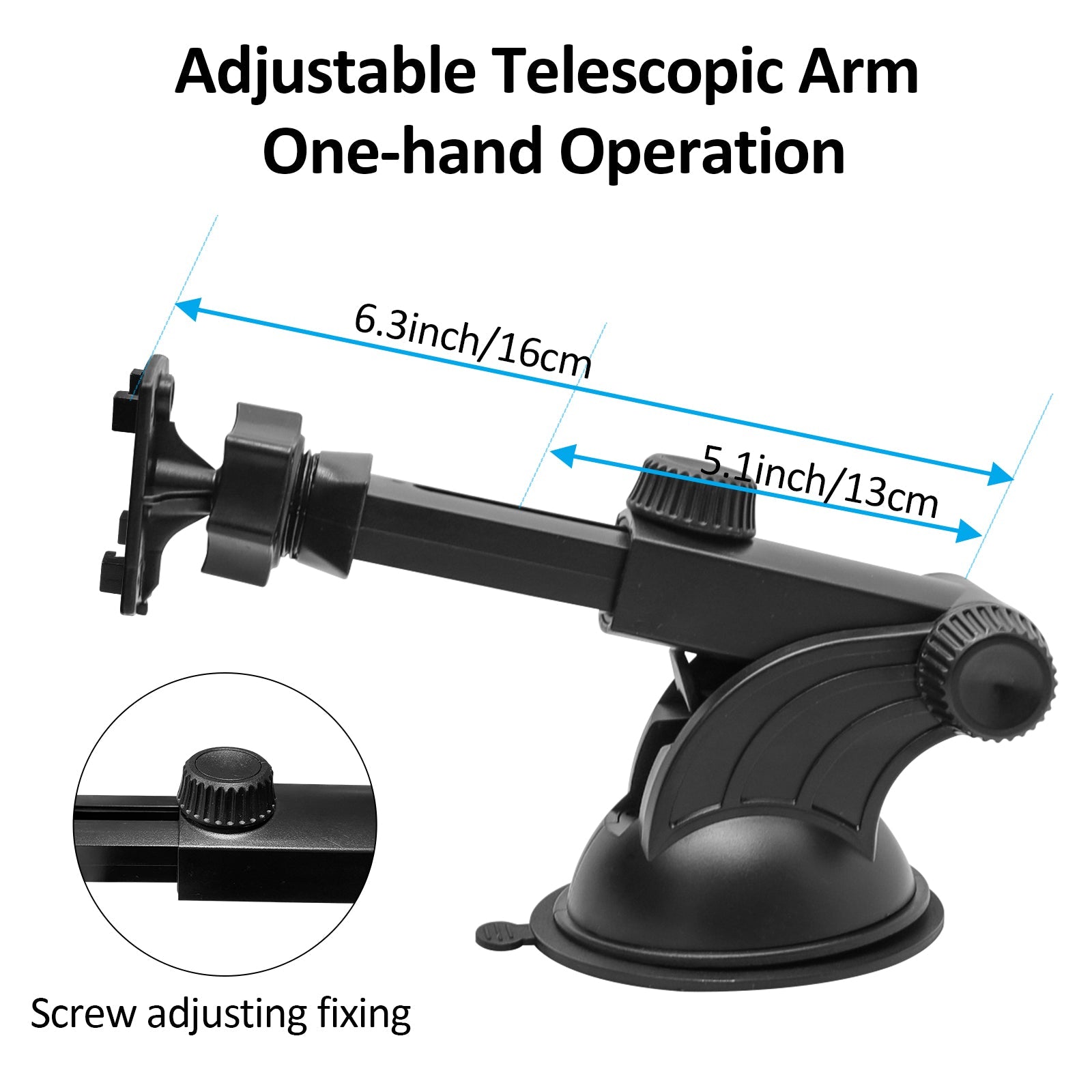 specification of the suction cup bracket with adjustable telescopic arm, one-hand operation