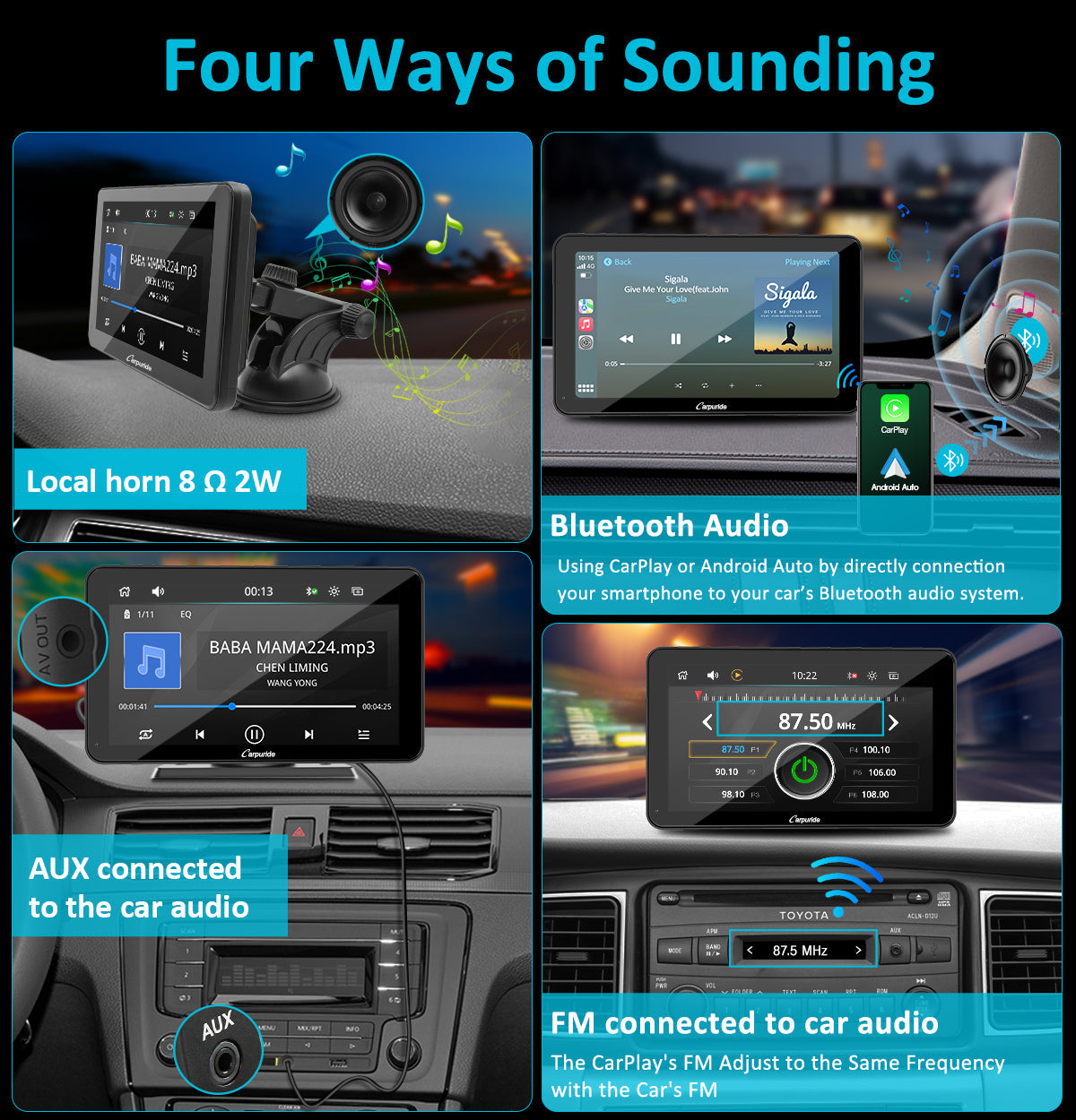 CARPURIDE W701 Wireless Portable Car Stereo with Steering Wheel Control