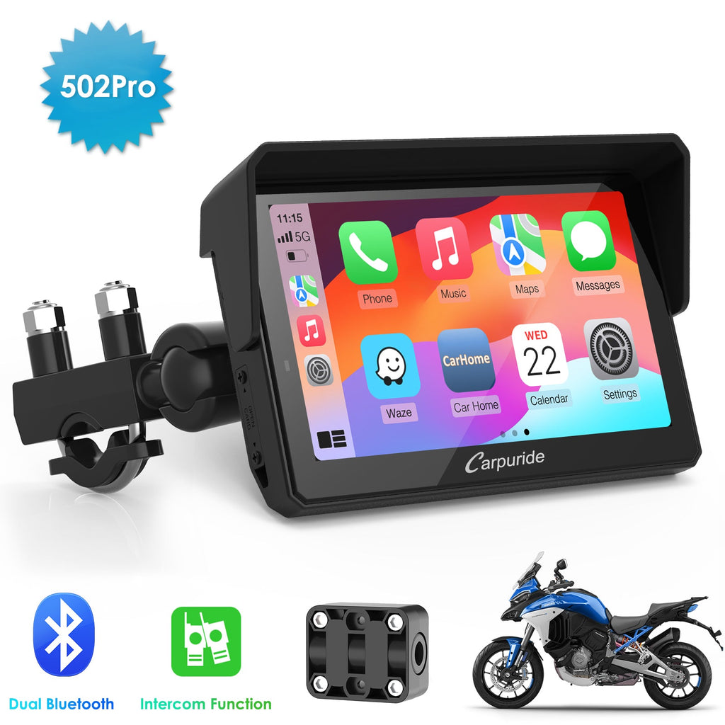 Carpuride W502 Pro, motorcycle gps with dual bluetooth & two-person intercom function
