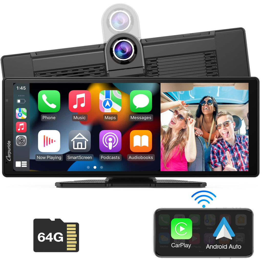 Carpuride w903 with 350 degree rotatable front camera, front & back view