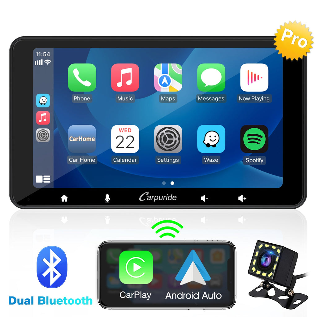 708 pro radio for cars with dual bluetooth, dashcam support carplay & android auto