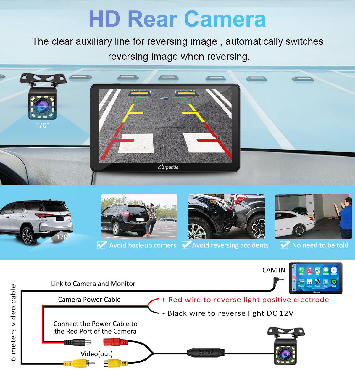 auto navigation systems with HD rear camera use auxiliary line to help safer reversing
