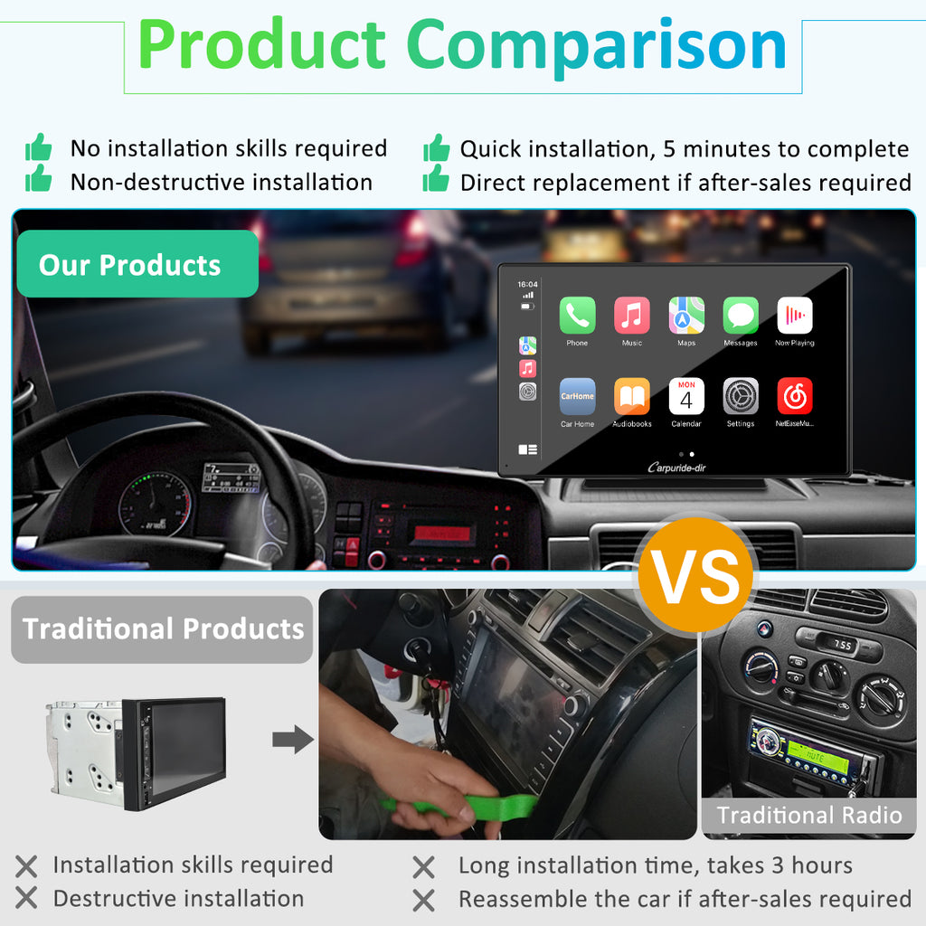Carpuride-dir 9 Inch Full HD Capacitive Touchscreen Car Stereo with Apple Carplay and Android Auto, Multimedia Player with Bluetooth, Mirror Link, Google, and Siri Assistant
