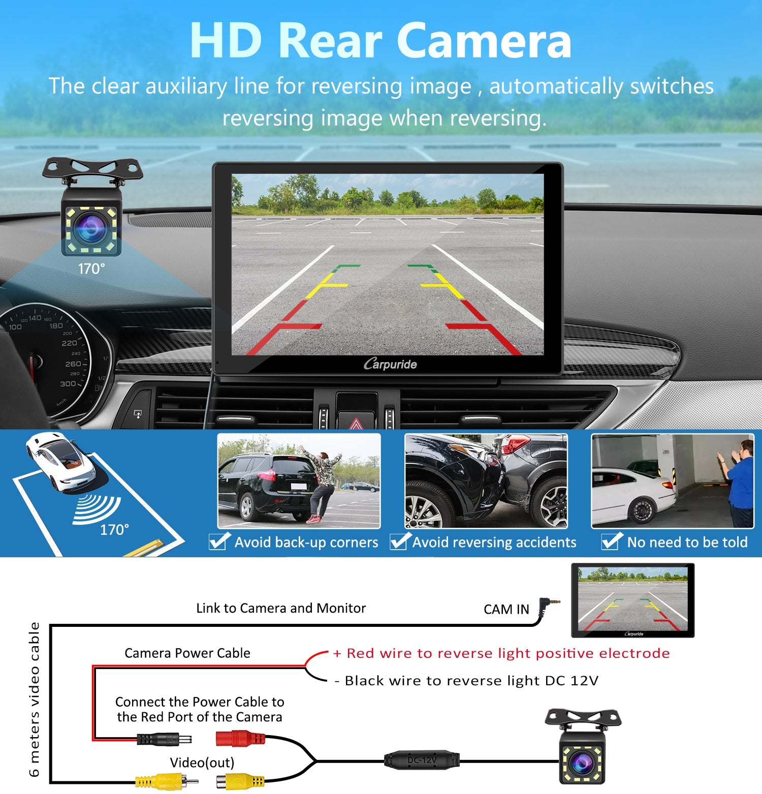 car gps units with HD rear camera use auxiliary line to help safer reversing