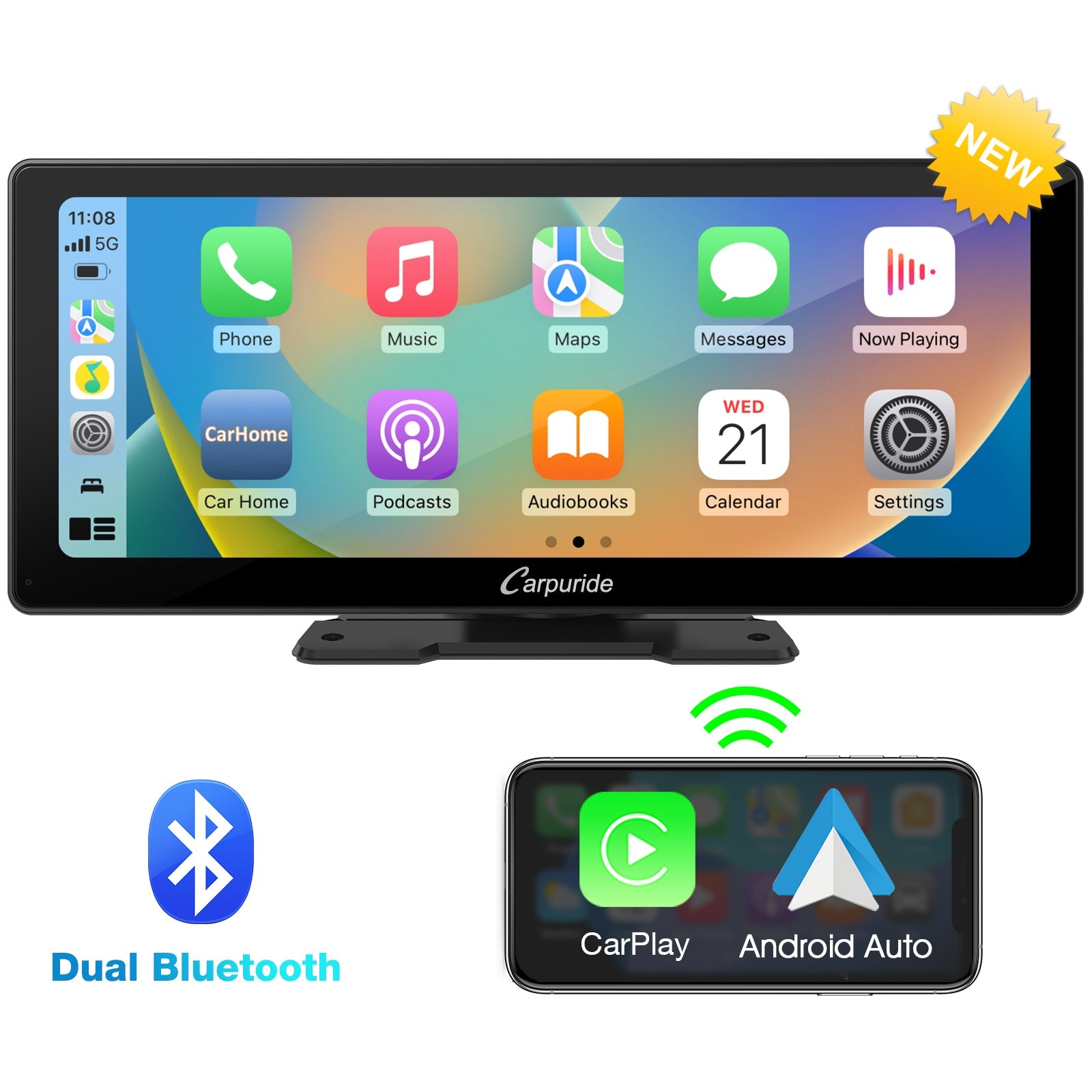 Carpuride W103 Pro with gps for car support carplay & android auto through dual bluetooth