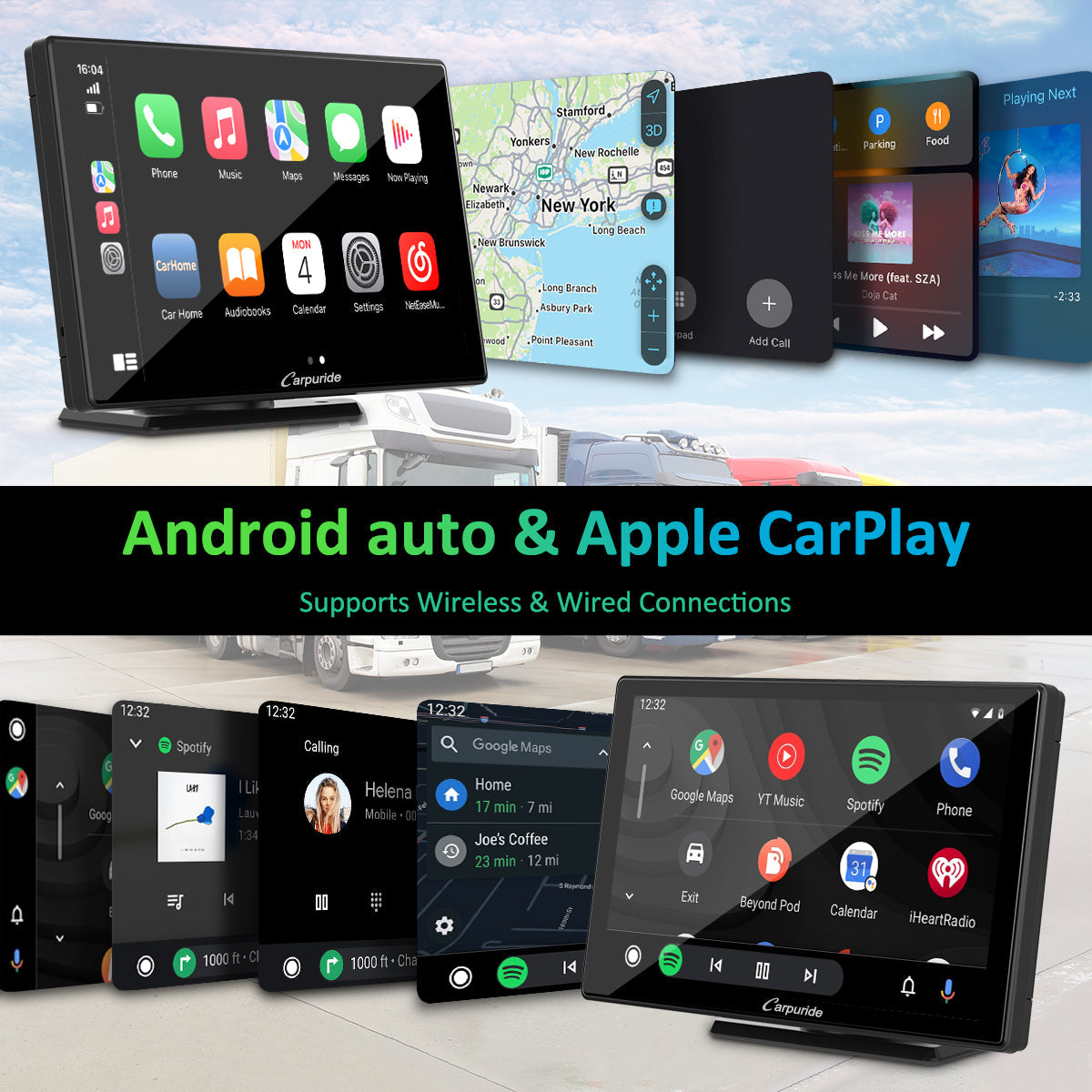 auto gps systems with android auto & apple caplay support wired & wireless connections 