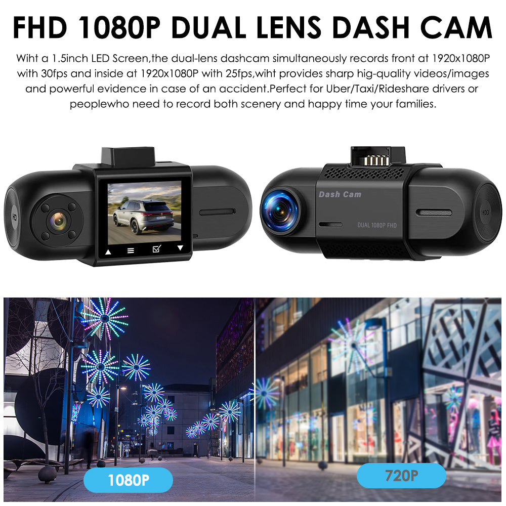 CARPURIDE M8, 1.5 Inch Led Screen, FHD 1080P Dual Lens Dash Camera