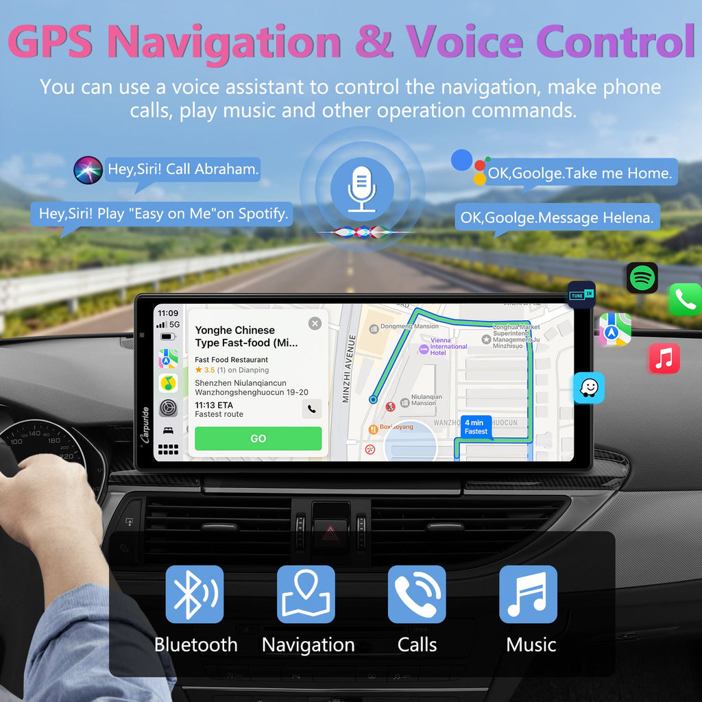 use voice  assistant to control the navigation, make calls, play music, etc.