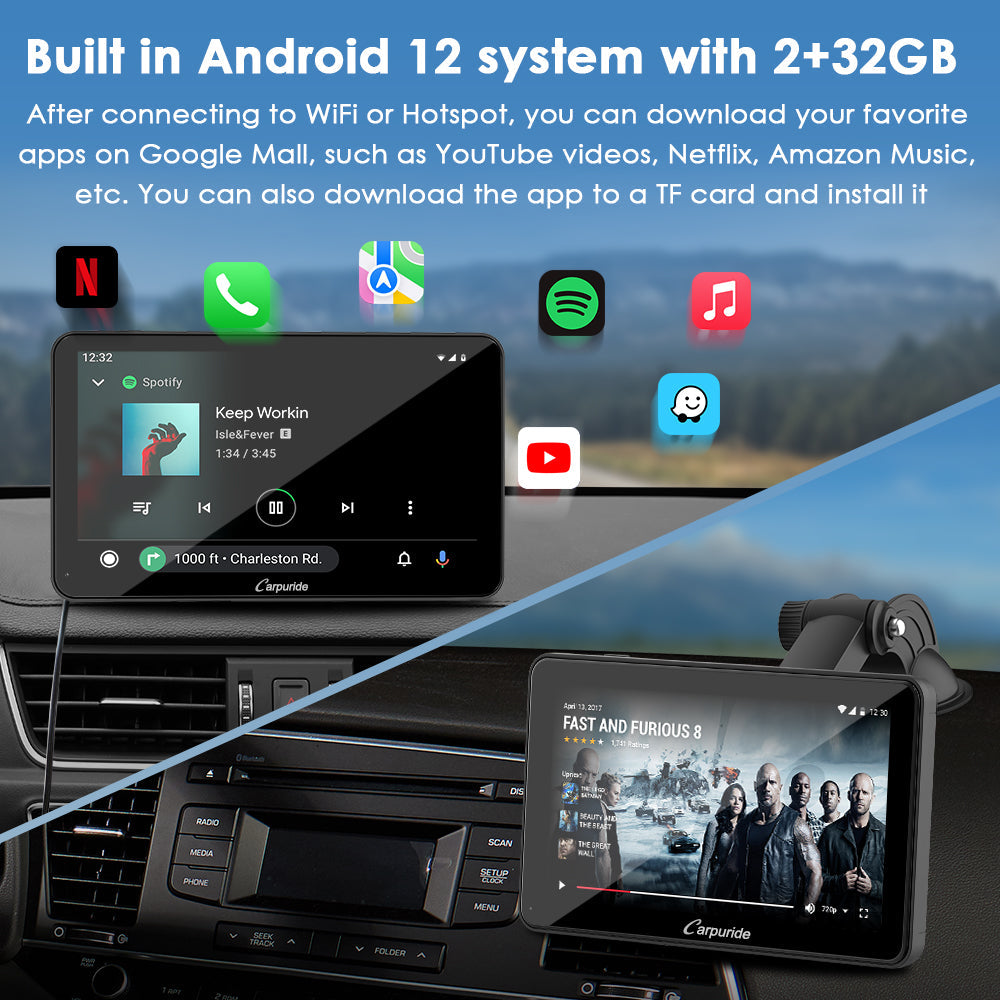 built in android 12 system with 2 plus 32GB, download favorite apps on google mall