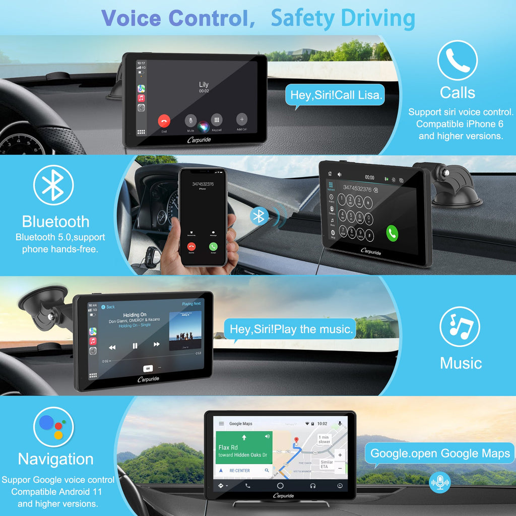 cheap carplay head unit use bluetooth voice control for calls, music, navigation enable safe driving