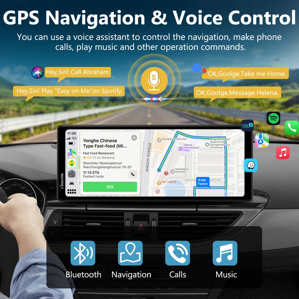 cheap carplay radio use voice assistant to control navigation, calls, music,  enable safe driving