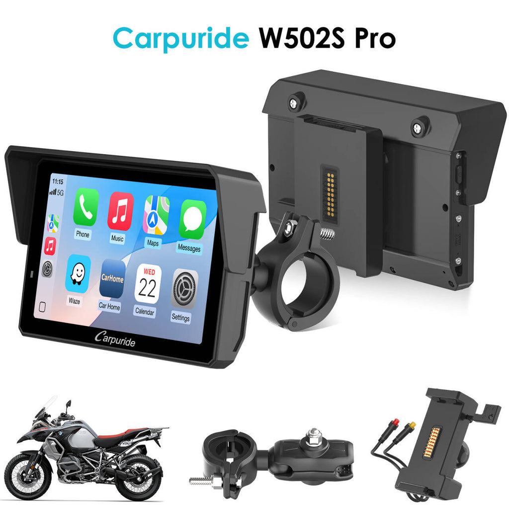 Carpuride W702S Pro/W502S Pro | Universal Motorcycle CarPlay with Optional TPMS & Plug-and-Play BM05 Bracket
