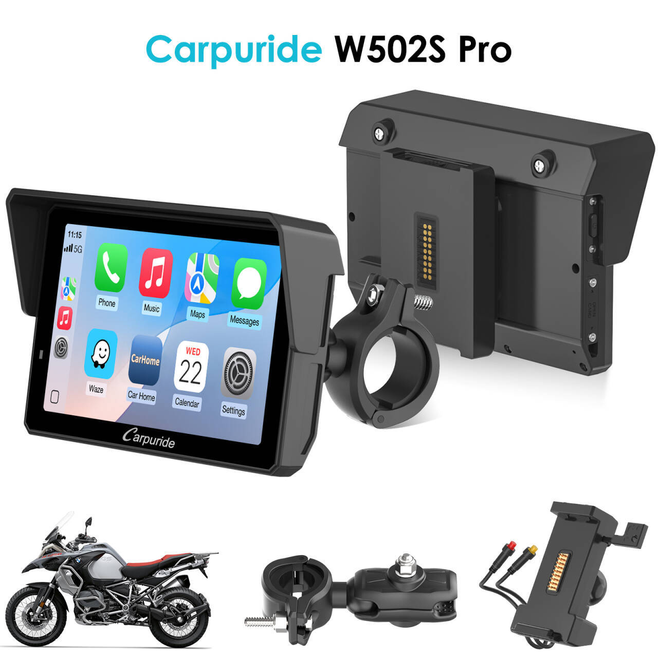 Carpuride W702S Pro/W502S Pro | Universal Motorcycle CarPlay with Optional TPMS & Plug-and-Play BM05 Bracket