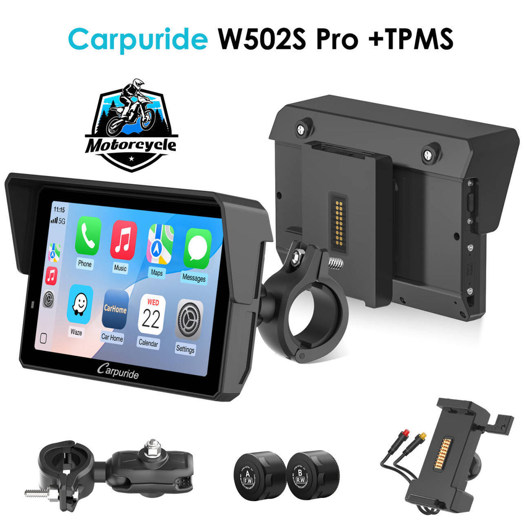 Carpuride W702S Pro/W502S Pro | Universal Motorcycle CarPlay with Optional TPMS & Plug-and-Play BM05 Bracket