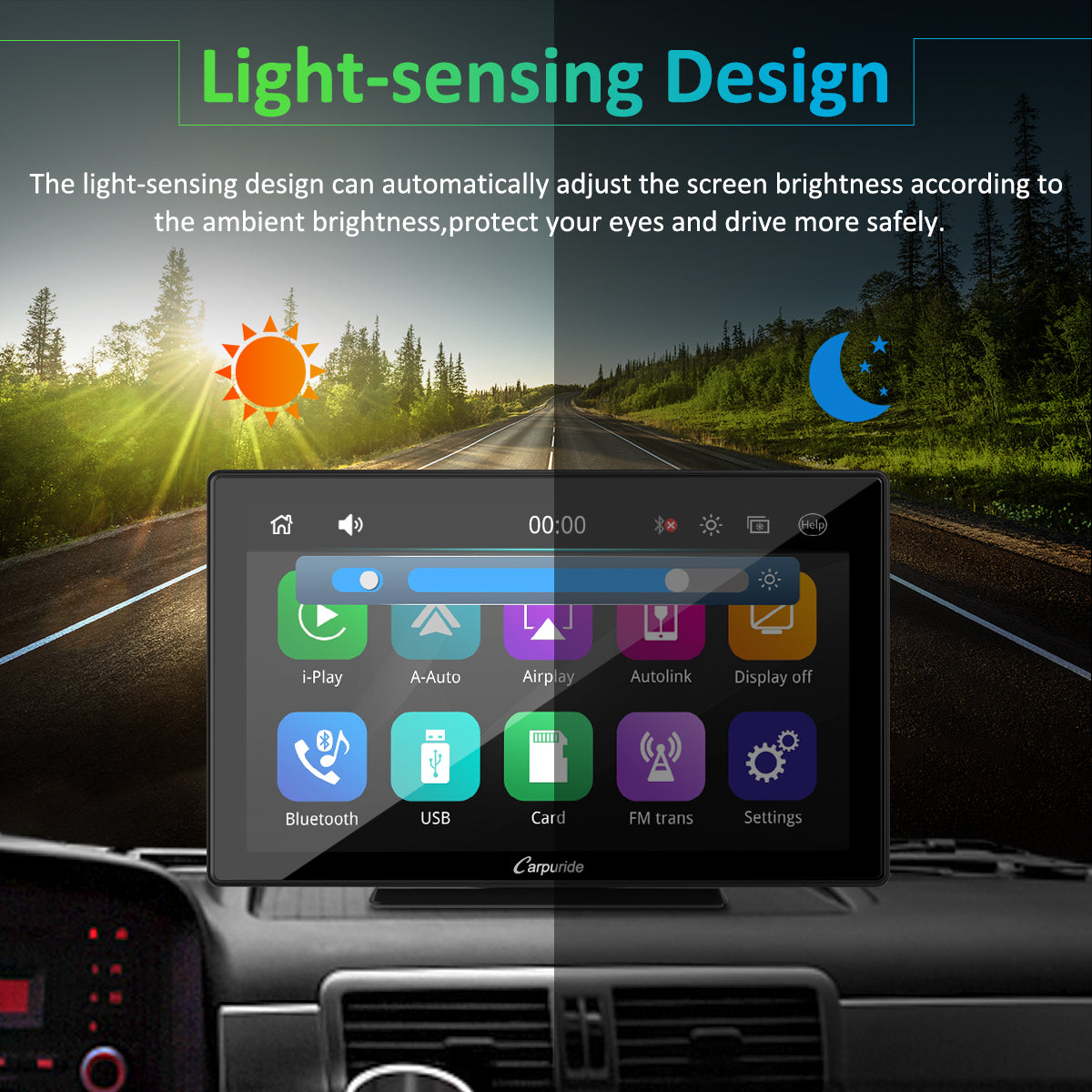 audio system car screen with light-sensing design automatically adjust screen brightness