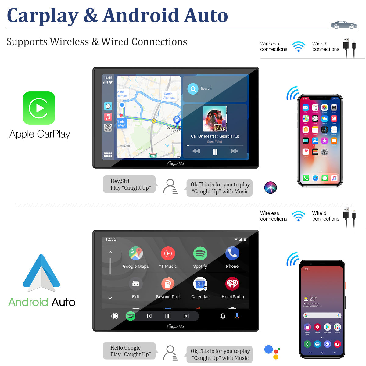 double din car stereo with navigation and bluetooth support apple carplay & android auto