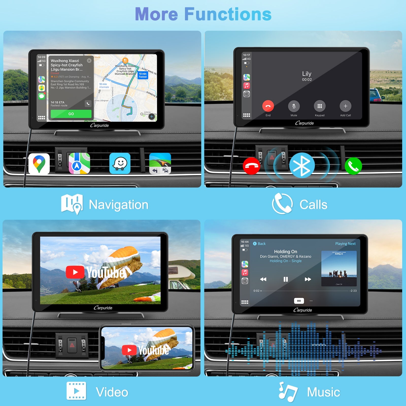 car deck touch screen with more functions like navigation, calls,video and music