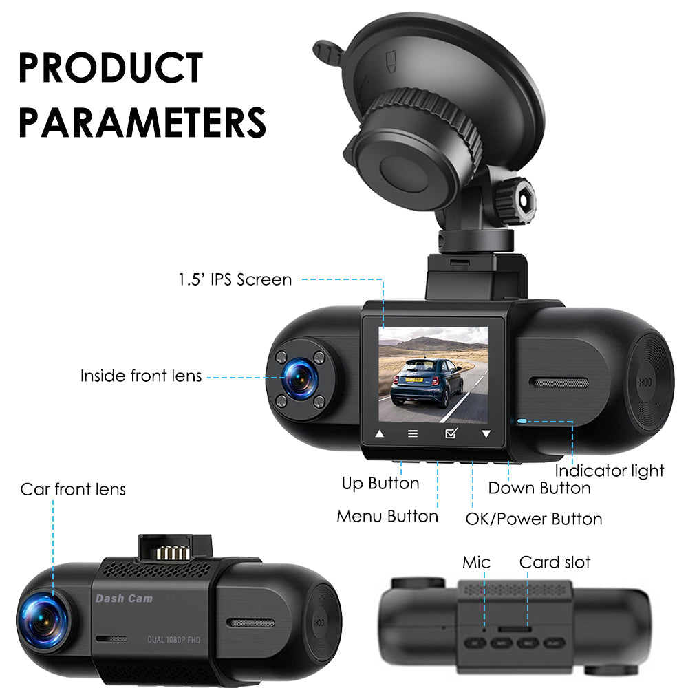 CARPURIDE M8, 1.5 Inch Led Screen, FHD 1080P Dual Lens Dash Camera