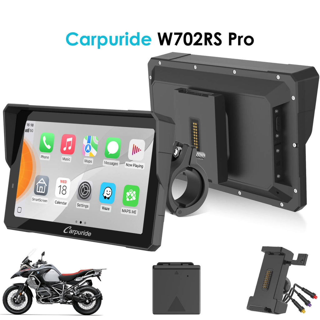 Carpuride 702RS Pro with Optional TPMS - Motorcycle CarPlay with Radar BSD & Plug-and-Play Bracket