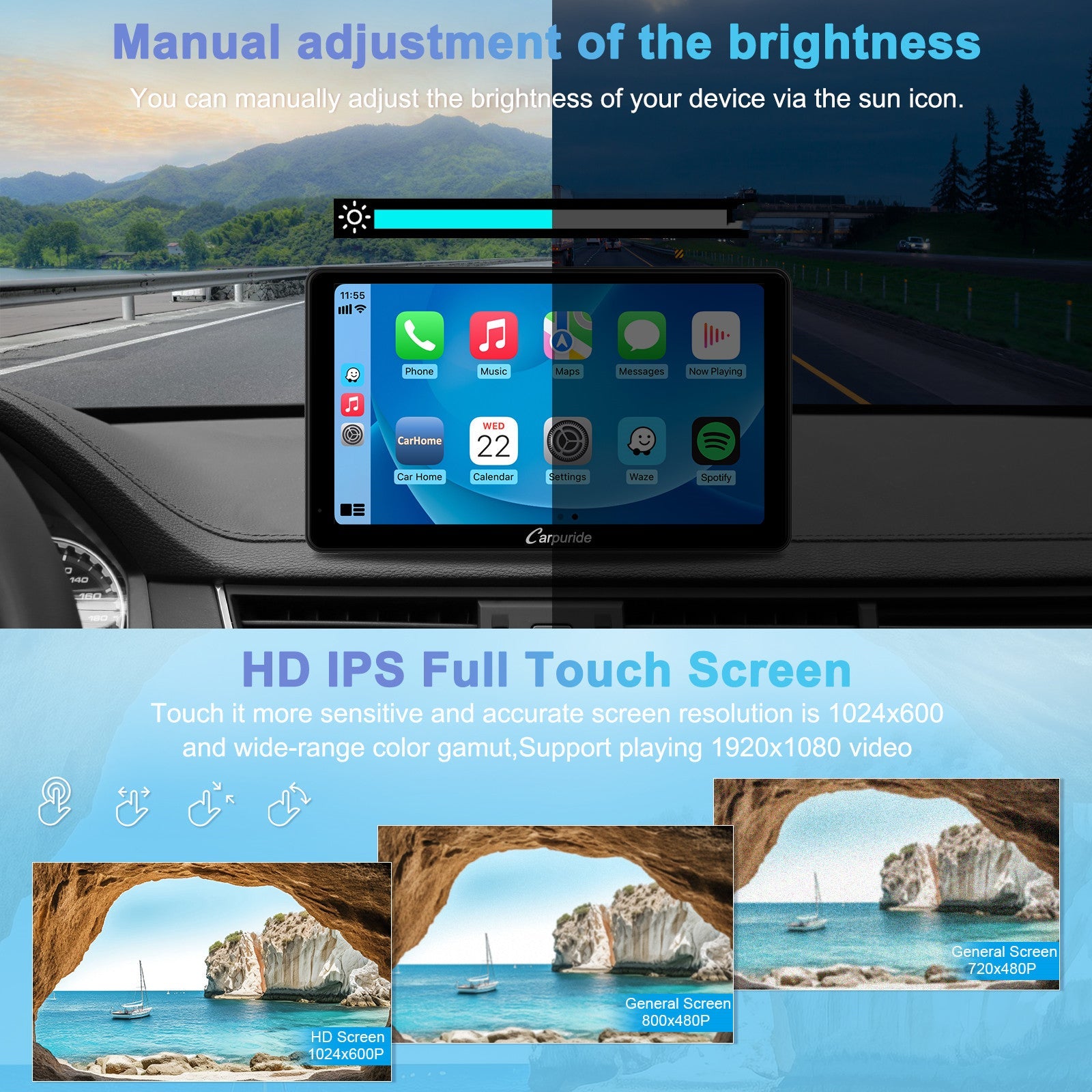 CARPURIDE V3 Portable Smart Multimedia Dashboard Console with Detachable Sunshade