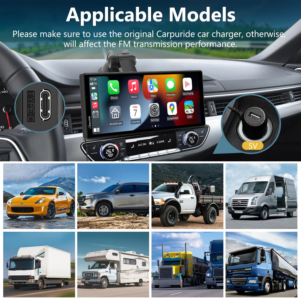 great car radio with 12v-24v, suitable for cars,pickups, suvs, rvs, buses, trucks, etc.