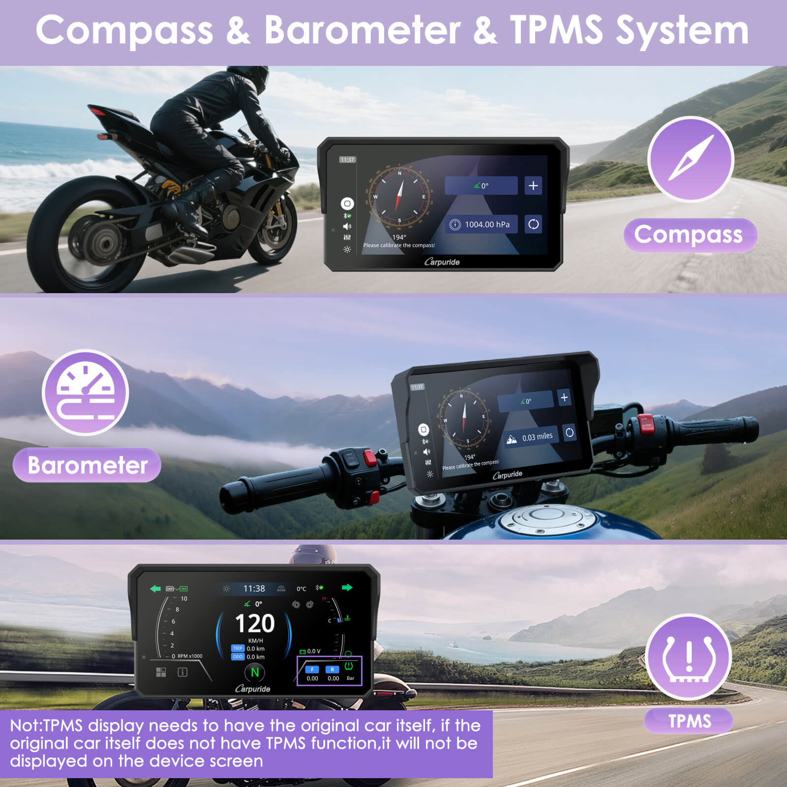 Compass Barometer and TPMS System for BMW Motorcycle