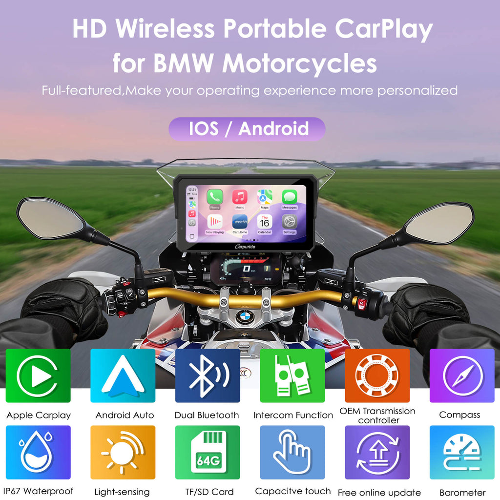 Wireless Portable CarPlay Motorcycle Stereo for BMW