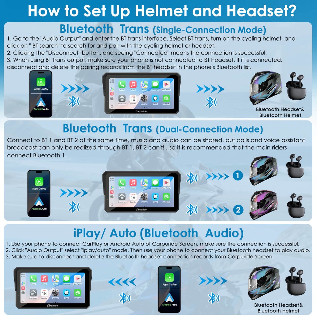 Bluetooth helmet connection setup for motorcycle CarPlay