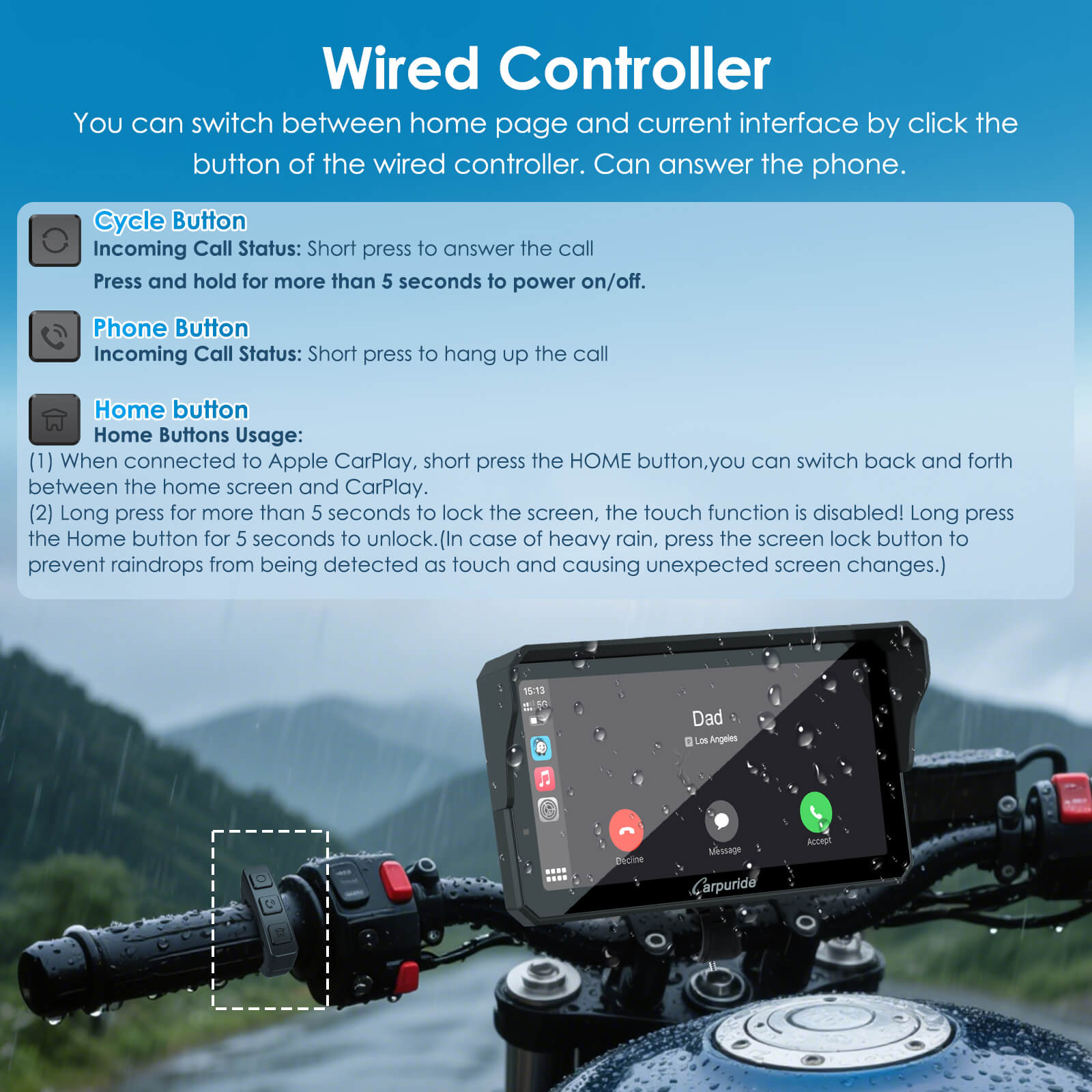 Wired handlebar controller for W602S Pro motorcycle stereo