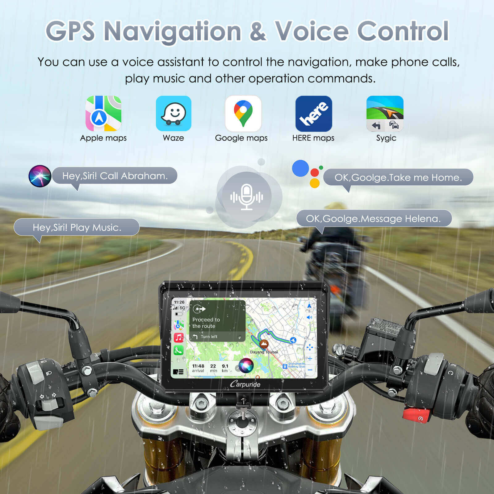 Carpuride 702RS Pro with Optional TPMS - Motorcycle CarPlay with Radar BSD & Plug-and-Play Bracket