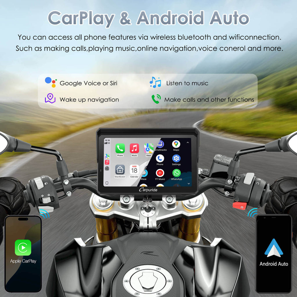 Carpuride 702RS Pro with Optional TPMS - Motorcycle CarPlay with Radar BSD & Plug-and-Play Bracket