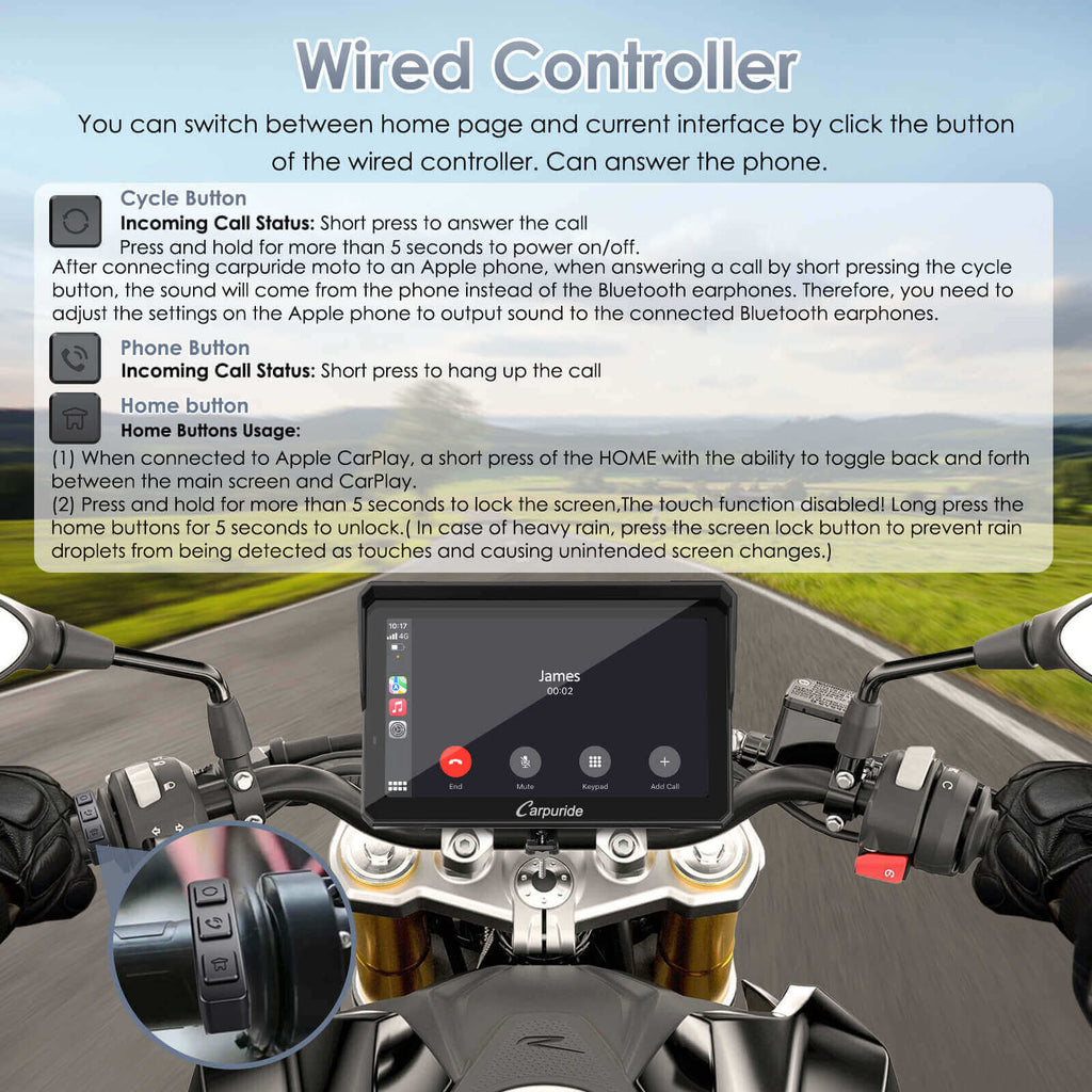 Carpuride 702RS Pro with Optional TPMS - Motorcycle CarPlay with Radar BSD & Plug-and-Play Bracket
