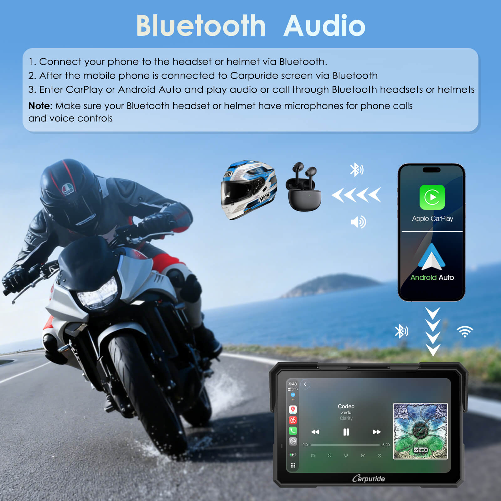 Bluetooth Audio Connection for Motorcycle Helmet Communication