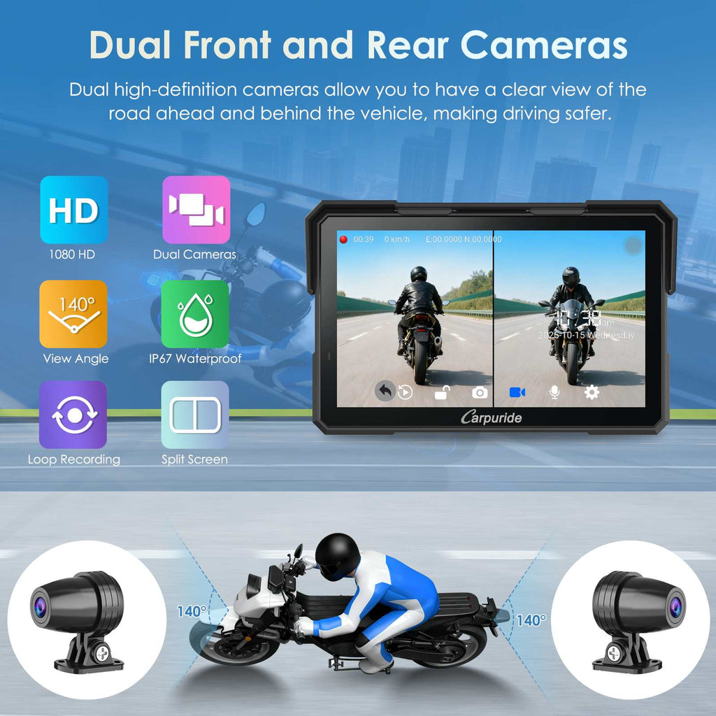 Dual Front and Rear Cameras Dash Cam for Motorcycle Safety
