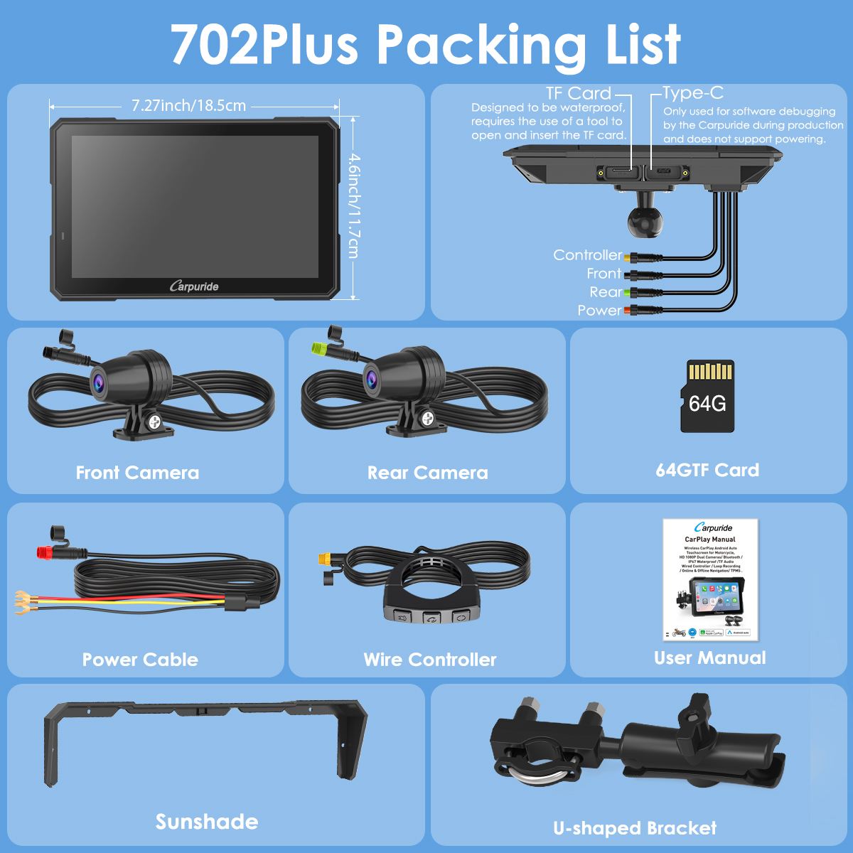 Carpuride W702 Plus Complete Package Contents and Accessories