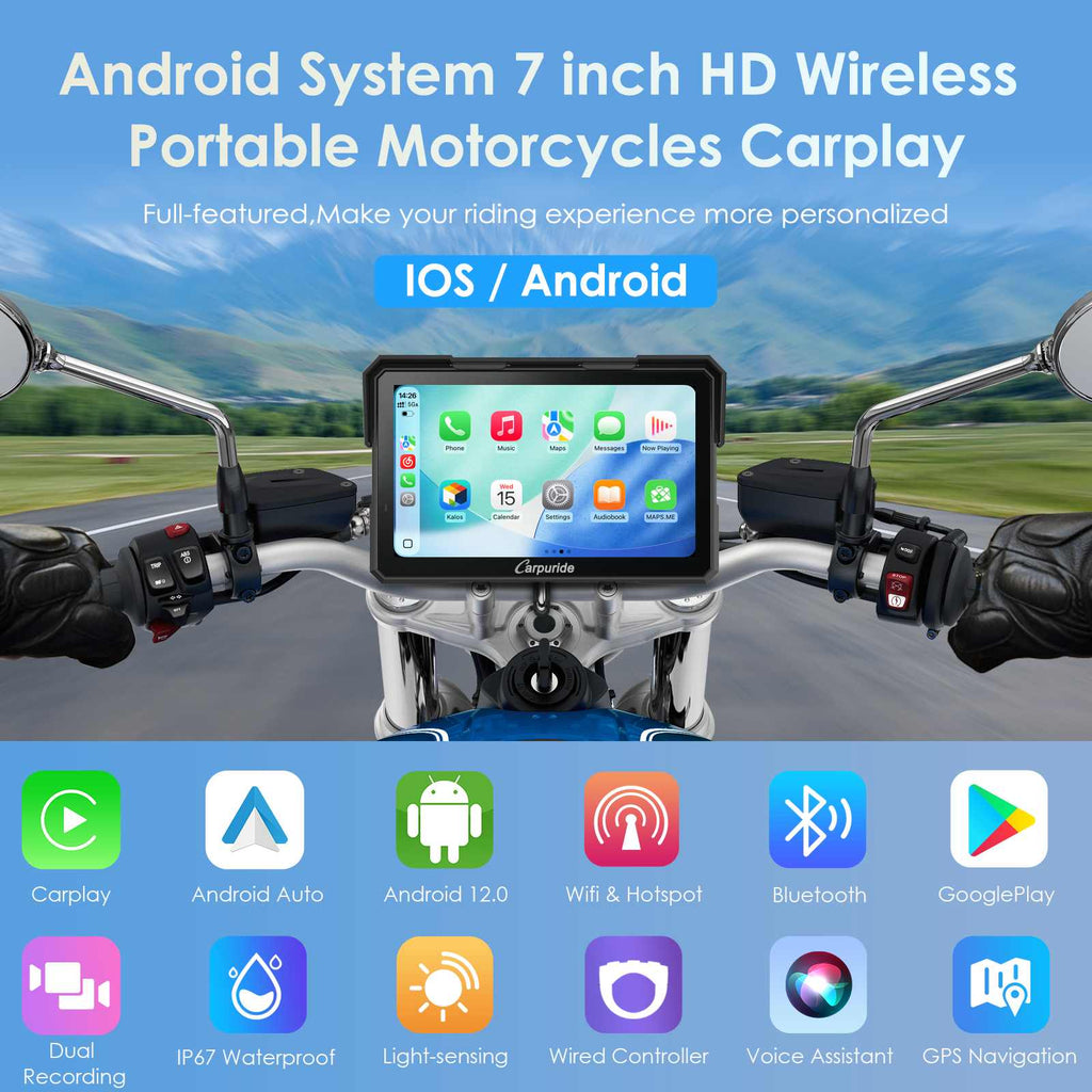 Wireless Portable Motorcycle Stereo with CarPlay and Android Auto