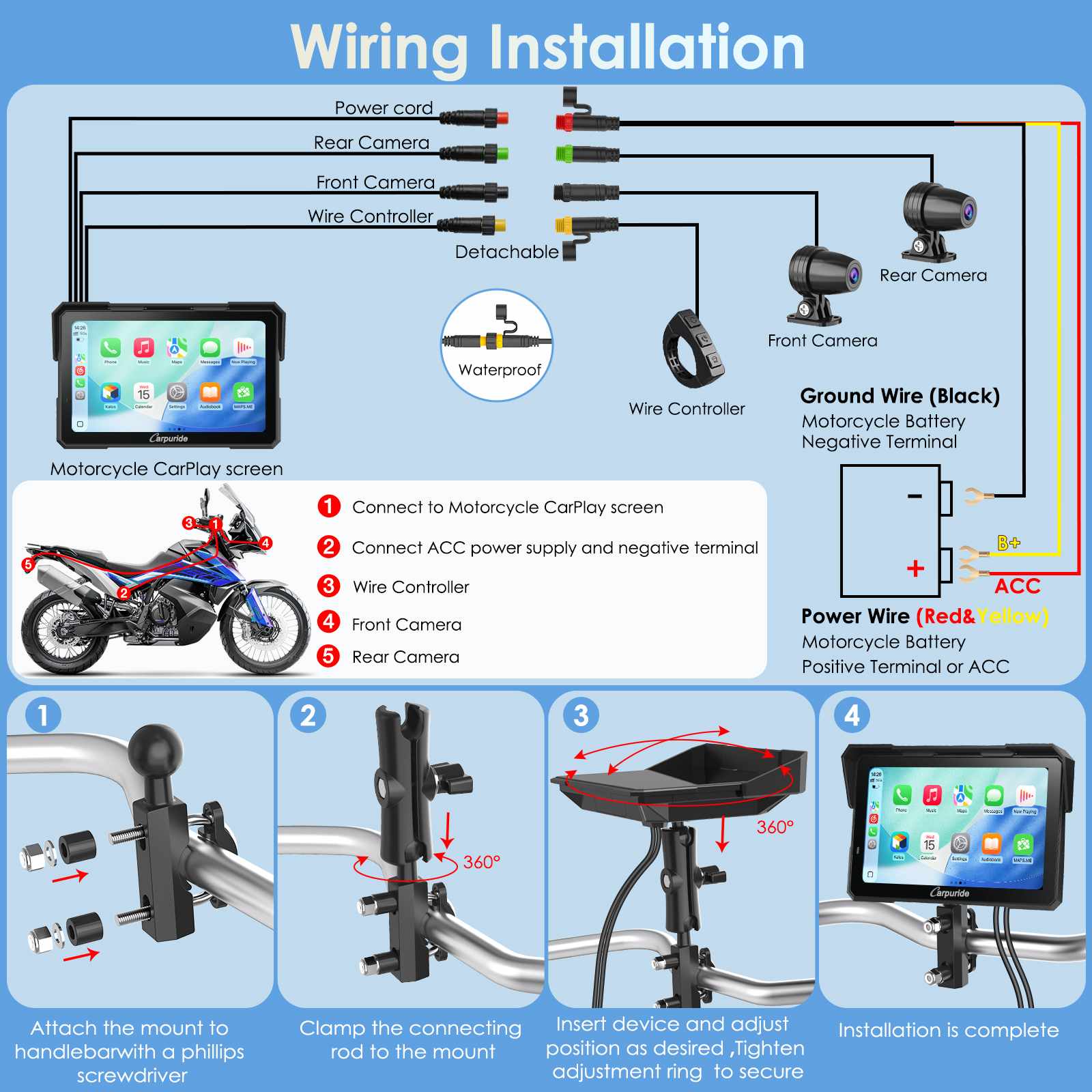 W702 Plus Wiring and Installation Diagram for Motorcycle Setup
