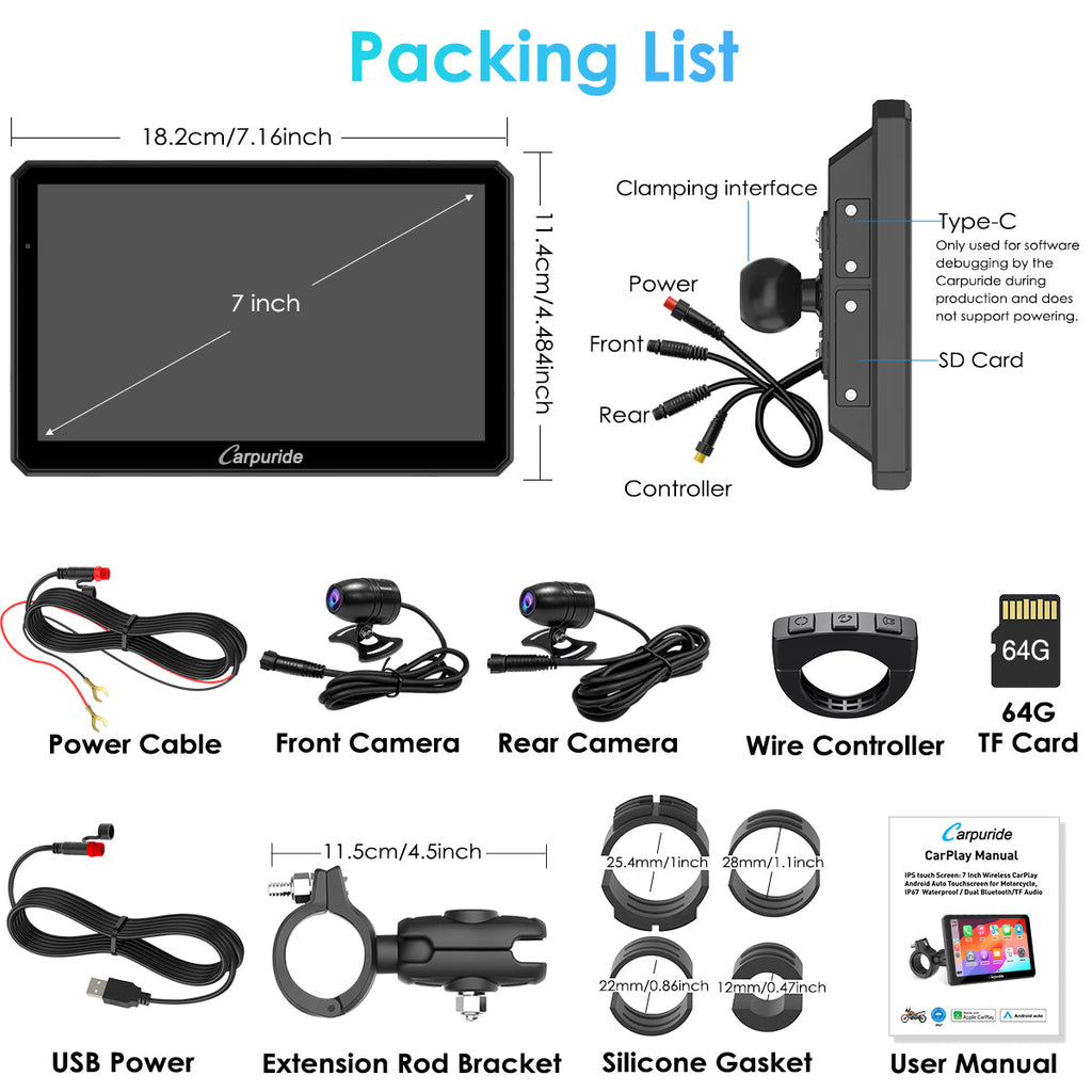 Carpuride W712D complete package contents and accessories list
