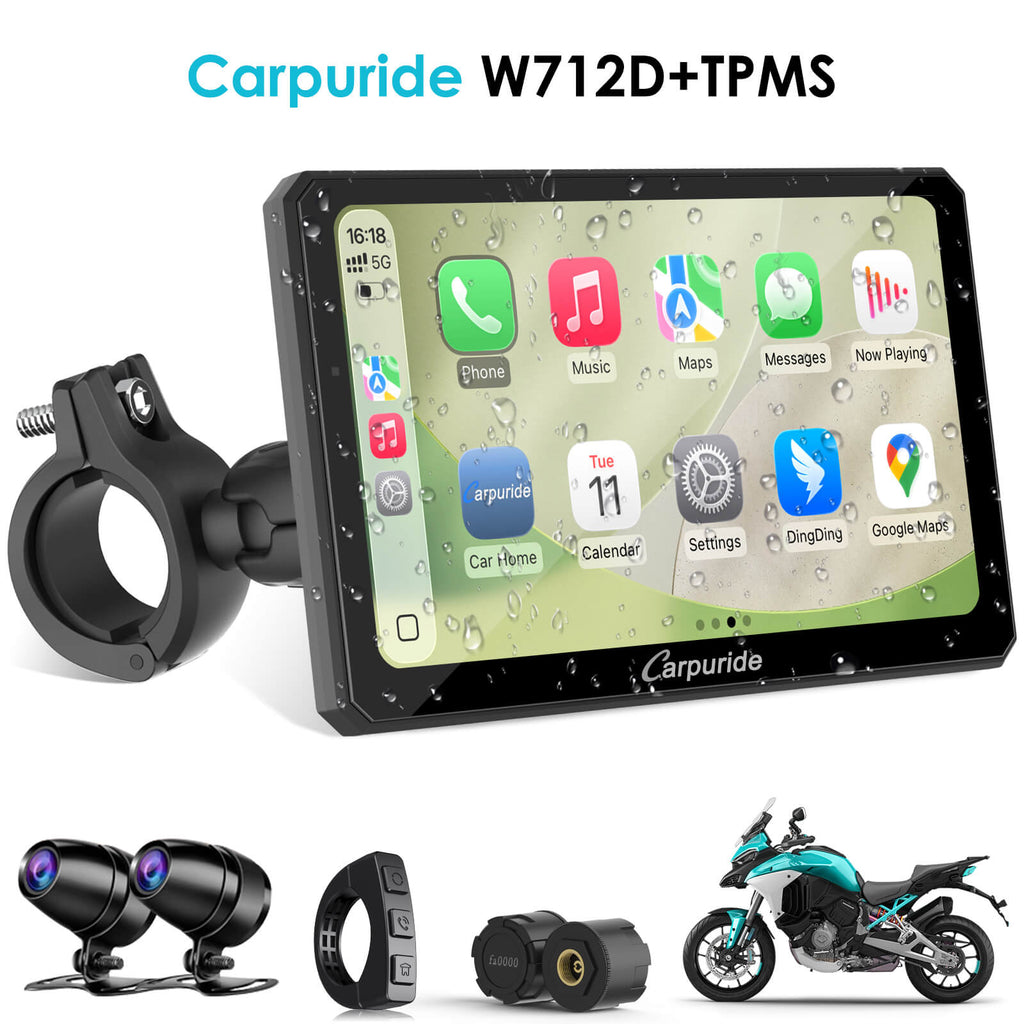 Carpuride W712D with TPMS package contents including tire pressure sensors