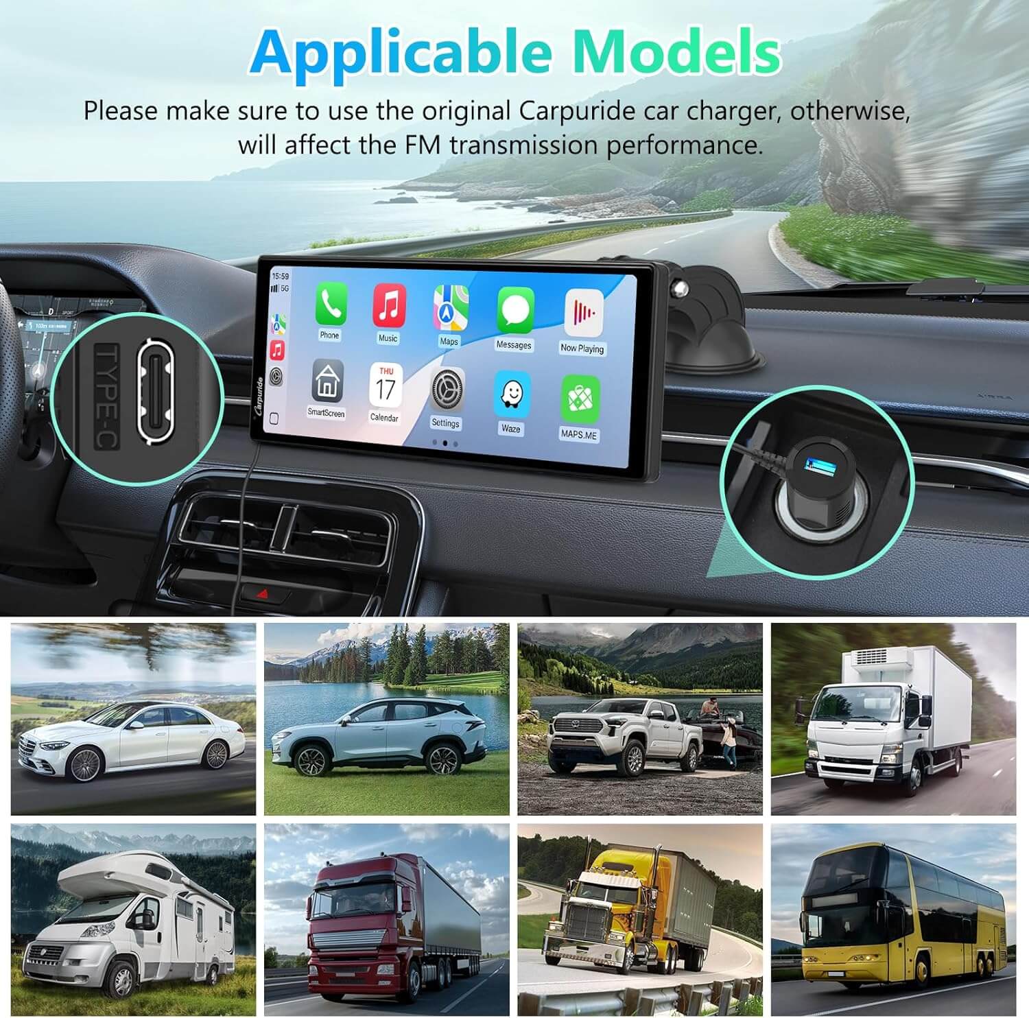 CARPURIDE V92R with Rear Camera optional Portable Smart Dashboard Console